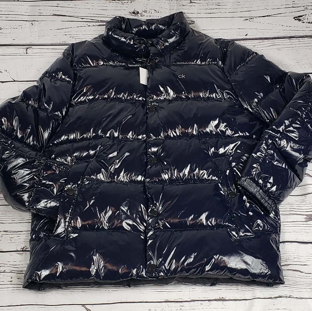 New  with tags Calvin Klein High Shine Puffer Jacket Coat Dark blue in color   C